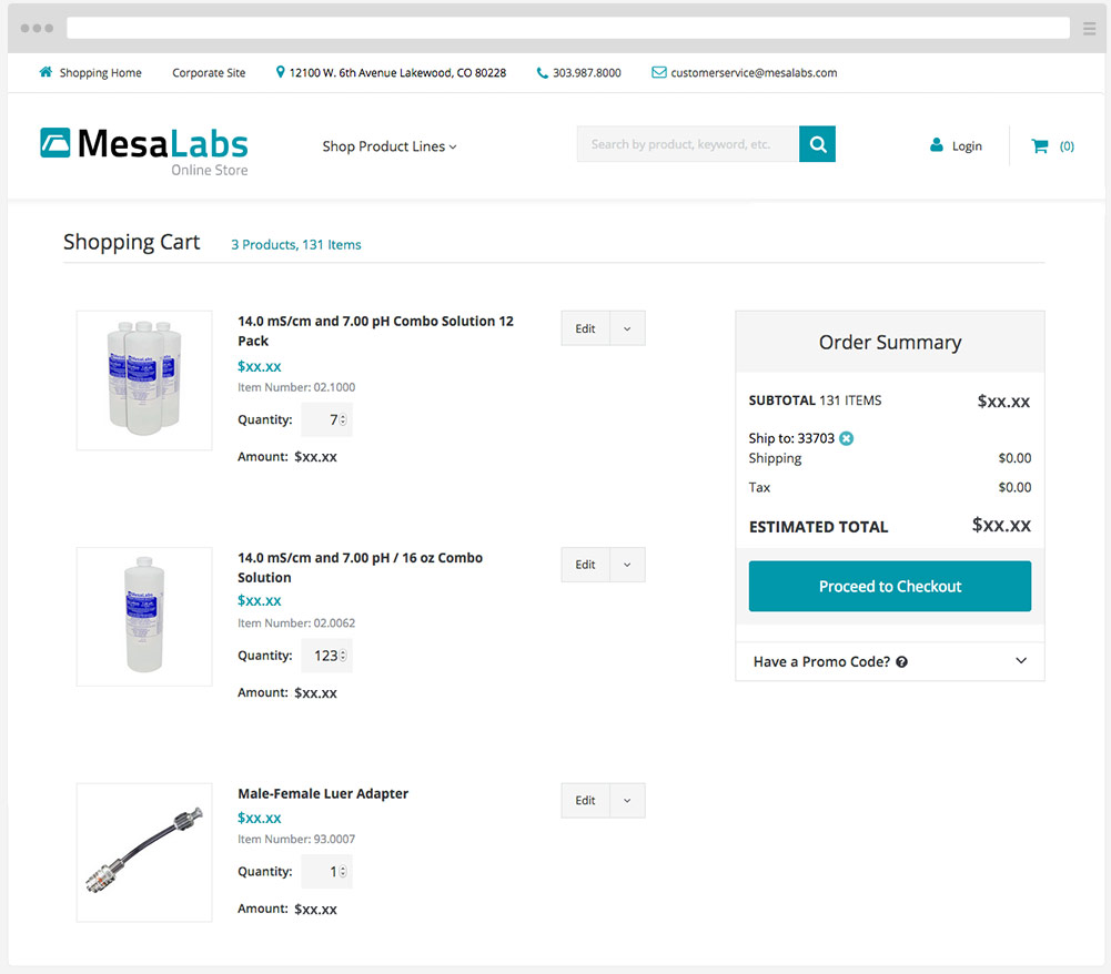 Mesa Labs SuiteCommerce product list