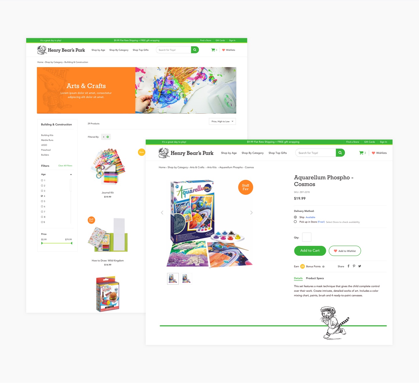 Henry Bear's Park SuiteCommerce product list and product details pages