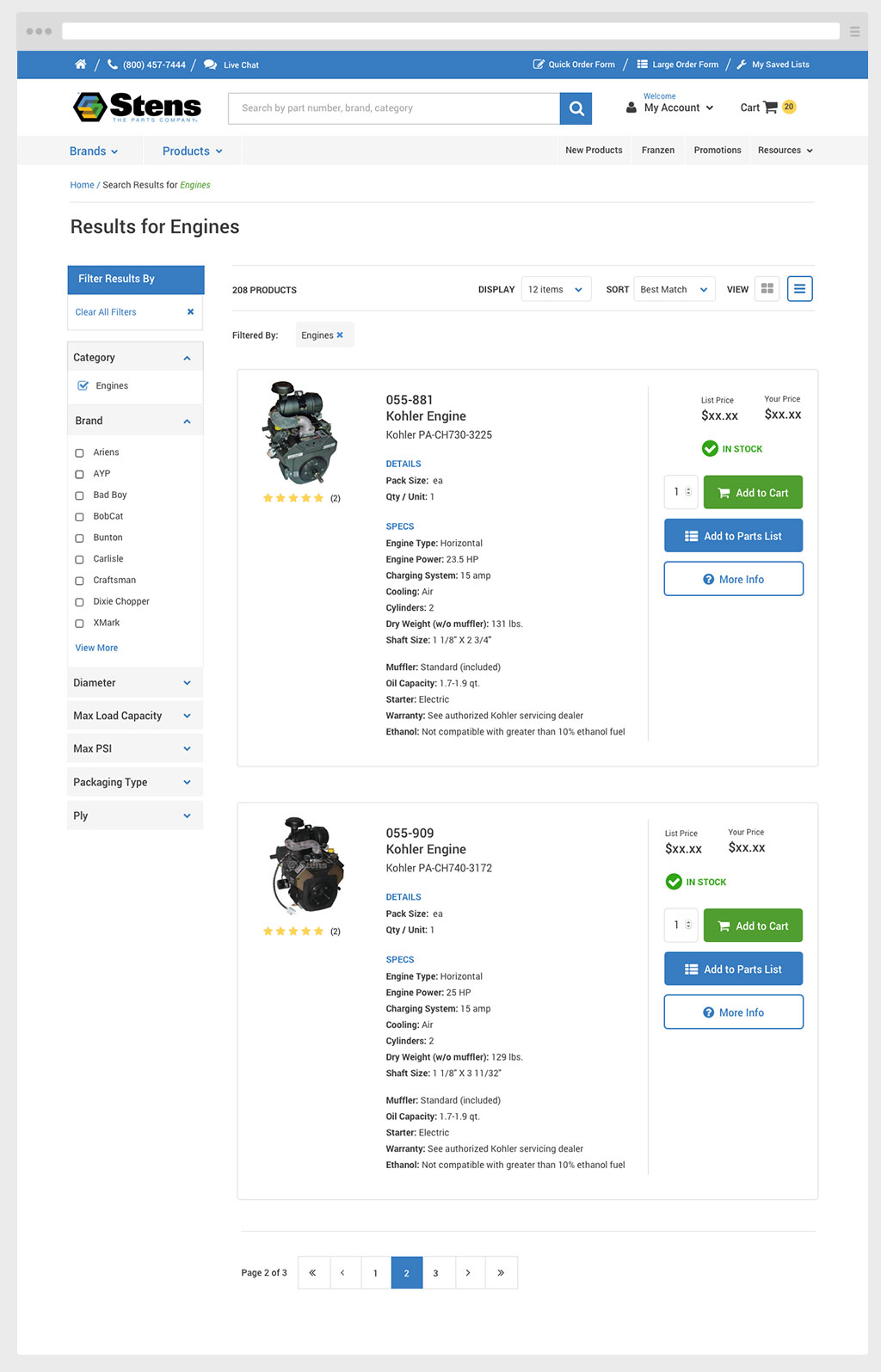 Stens SuiteCommerce product list