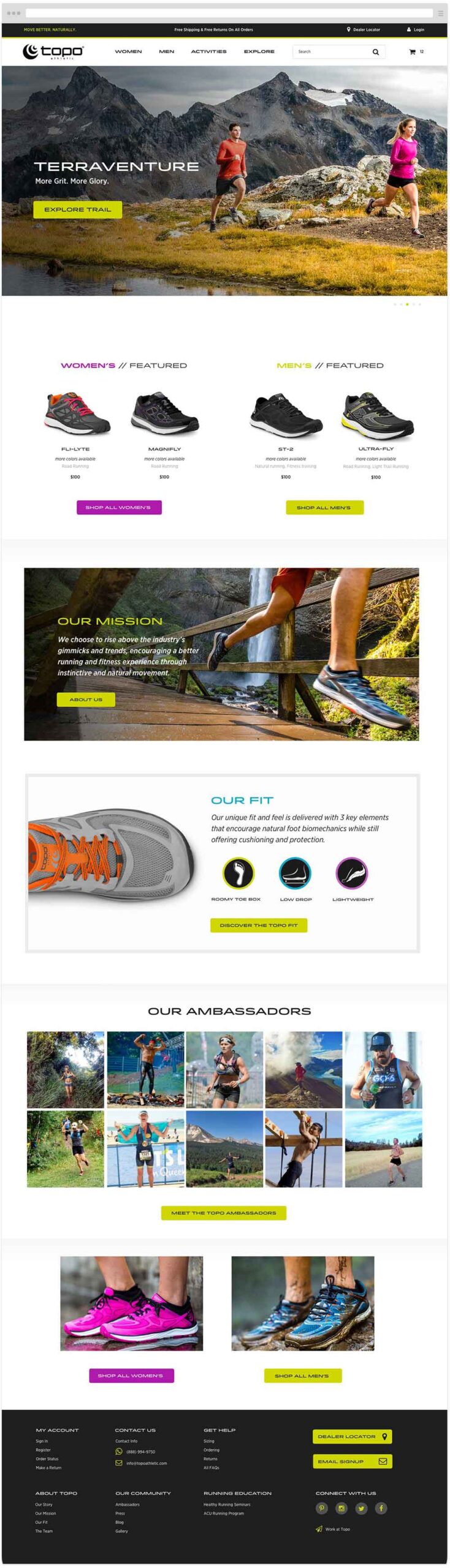 Topo Athletic SuiteCommerce home page